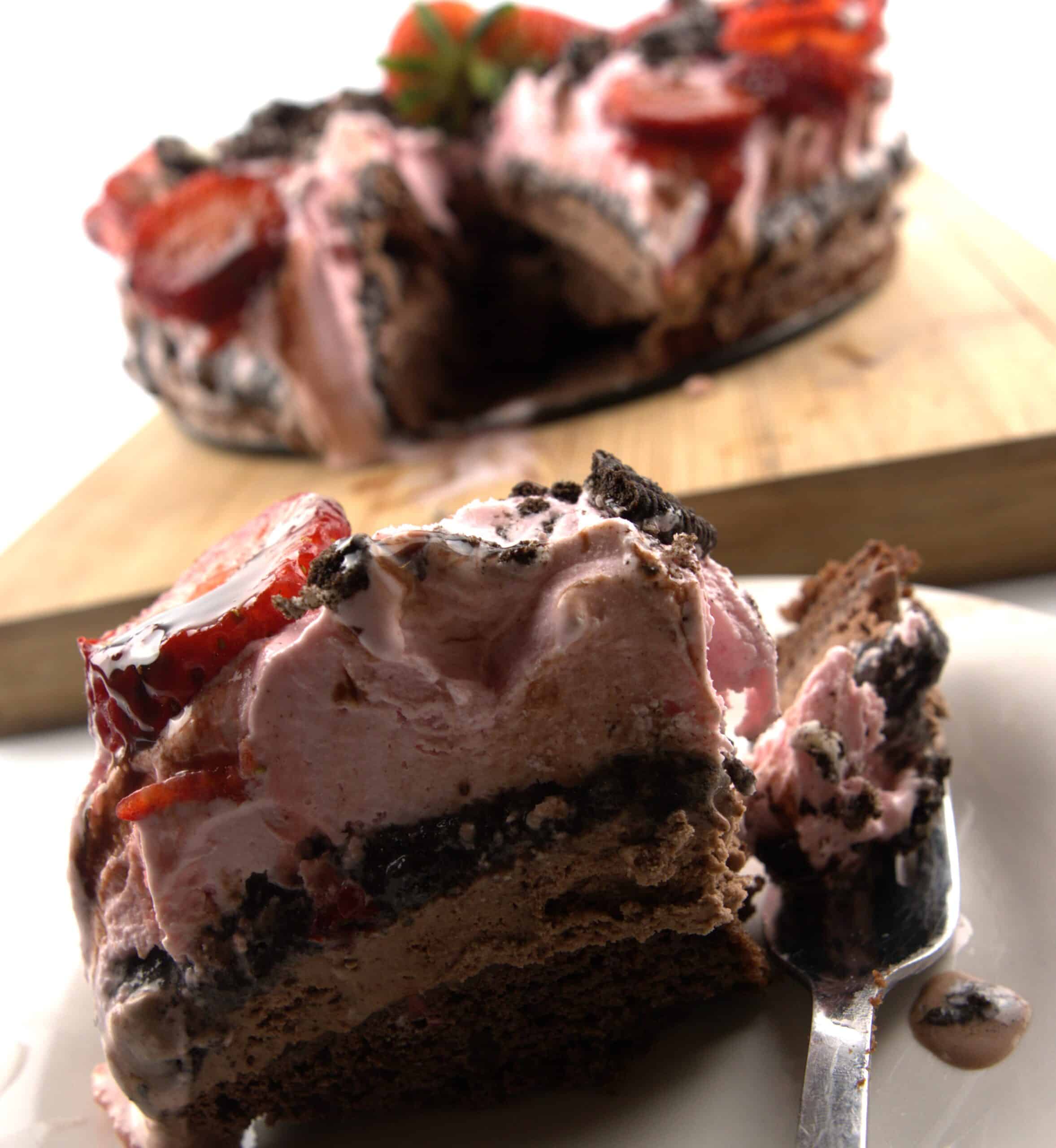 ice cream cake with strawberries