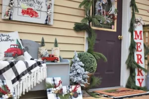 Christmas red truck porch decor