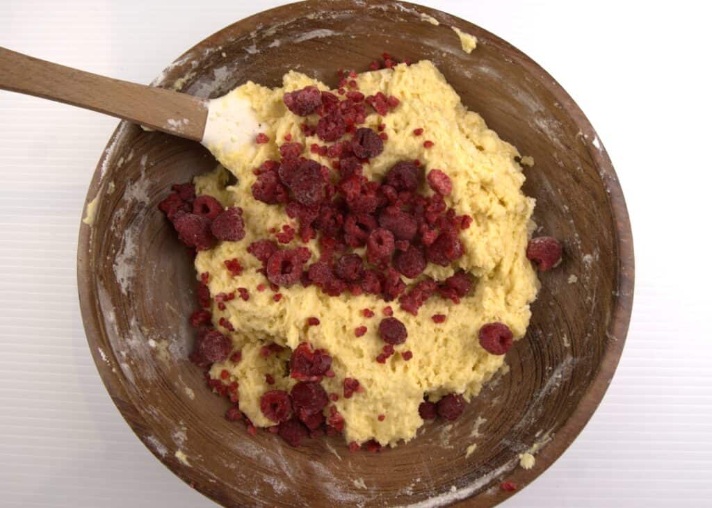 raspberries in quick bread batter